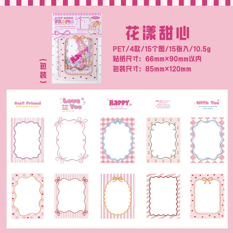 15/60 Sheets Japanese Kawaii Girl Stickers Pack DIY Aesthetic Decorative for Scrapbooking Mobile Phone Case Tablet Stationery Qme A1
