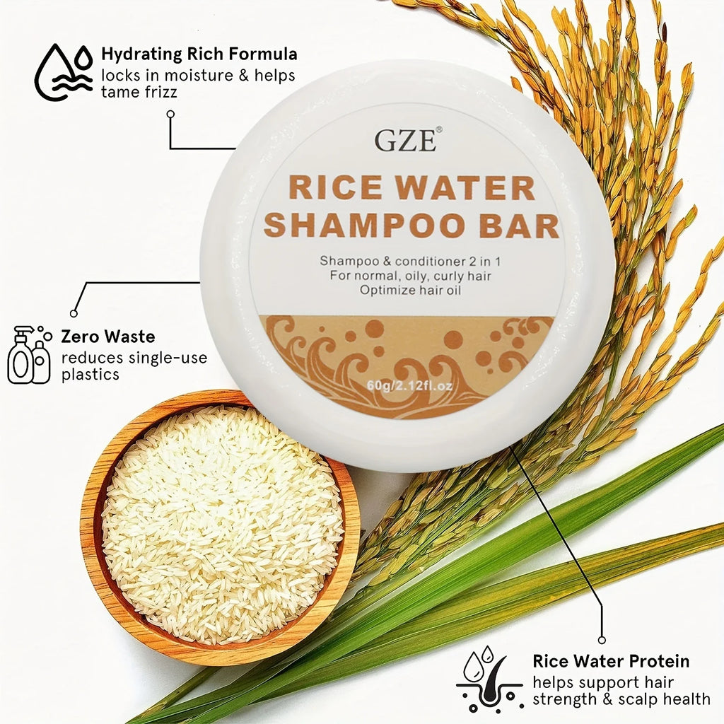 GZE Rice Water Shampoo Bar Soap and Rice Raw Pulp Solid Conditioner For Hair Strengthening, Helps Dry Hair Moisturizing Qme