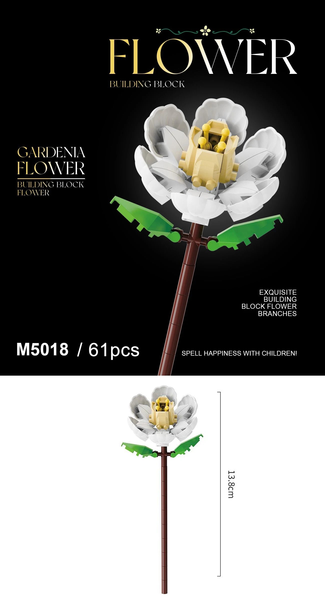 Building block flower set, DIY floral decoration kit, suitable for desktop decoration and room accessories – a perfect gift idea Qme 5018-Opp bag