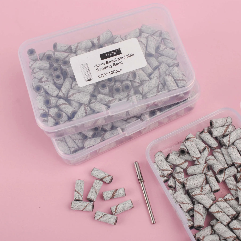 50/100Pcs 3mm Mini White Sanding Bands Stainless Steel Nail Drill Bits Mandrel Electric Manicure Accessories Tool Qme