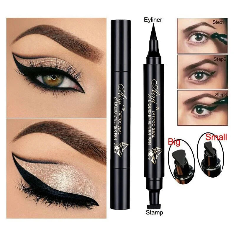 Double-ended Waterproof Eyeliner Stamp Pen Fast-drying Smudge-proof Qme