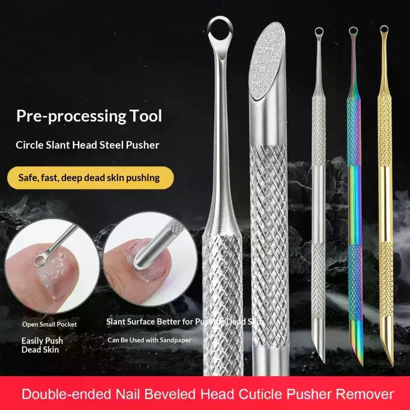 Double-ended Nail Beveled Head Cuticle Pusher Remover Stainless Steel Qme