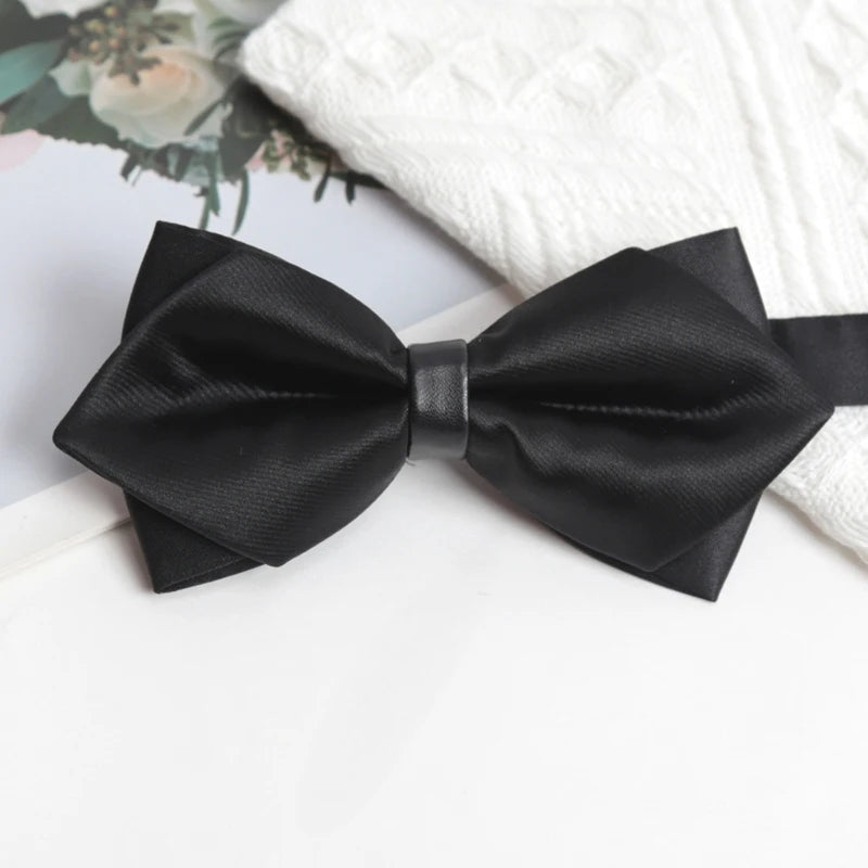 Mens Ties Solid Black Bowtie Men British Double-layered Bowknot Qme A1