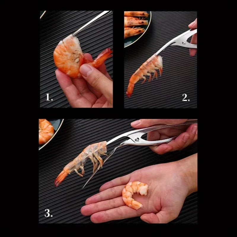 Stainless Steel Shrimp Deveined Device - Ergonomic Fishbone Design，Easy Shell Removal，Kitchen Seafood Preparation Gadget Qme
