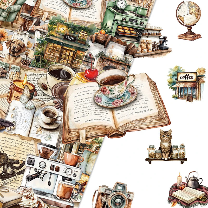 Retro Coffee Theme Clip Stickers Aesthetic Waterproof PET Transparent Qme