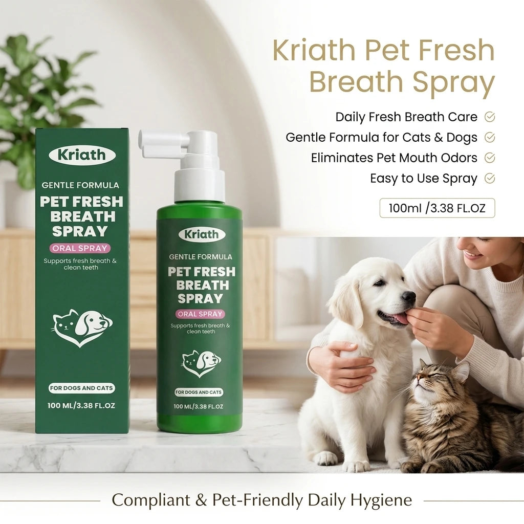 Kriath Pet Fresh Breath Oral Spray Removing Plaque Buildup Eliminate Bad Odor Relieve Oral Discomfort Pet Teeth & Gum Care Mist Qme