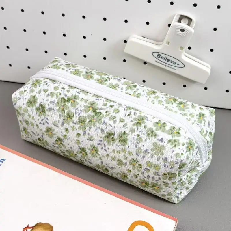 Beautiful Cartoon Animal Canvas Pencil Pouch Floral Design Zipper Bag Qme