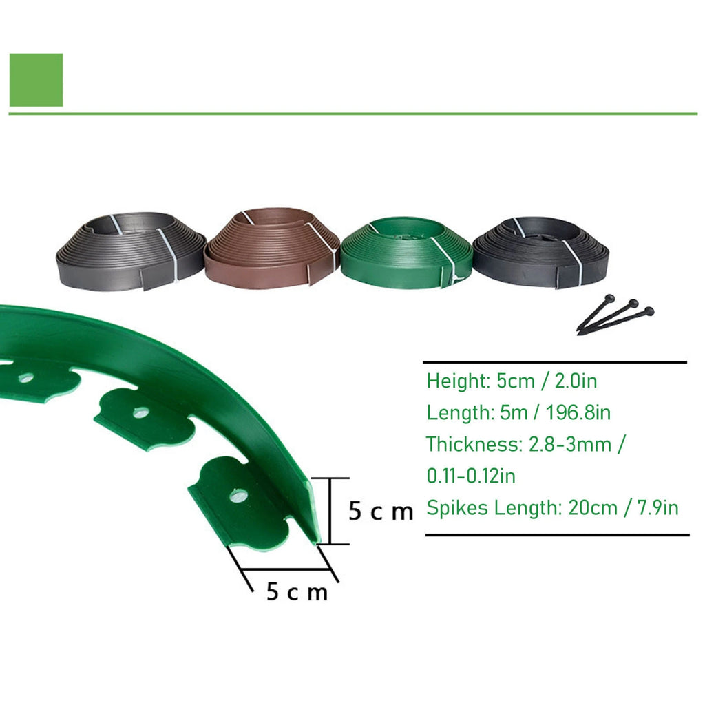 Landscape Edging Kit PE Lawn Edging Border with 15 Spikes Flexible Garden Border for Flower Beds Lawn Landscaping Qme