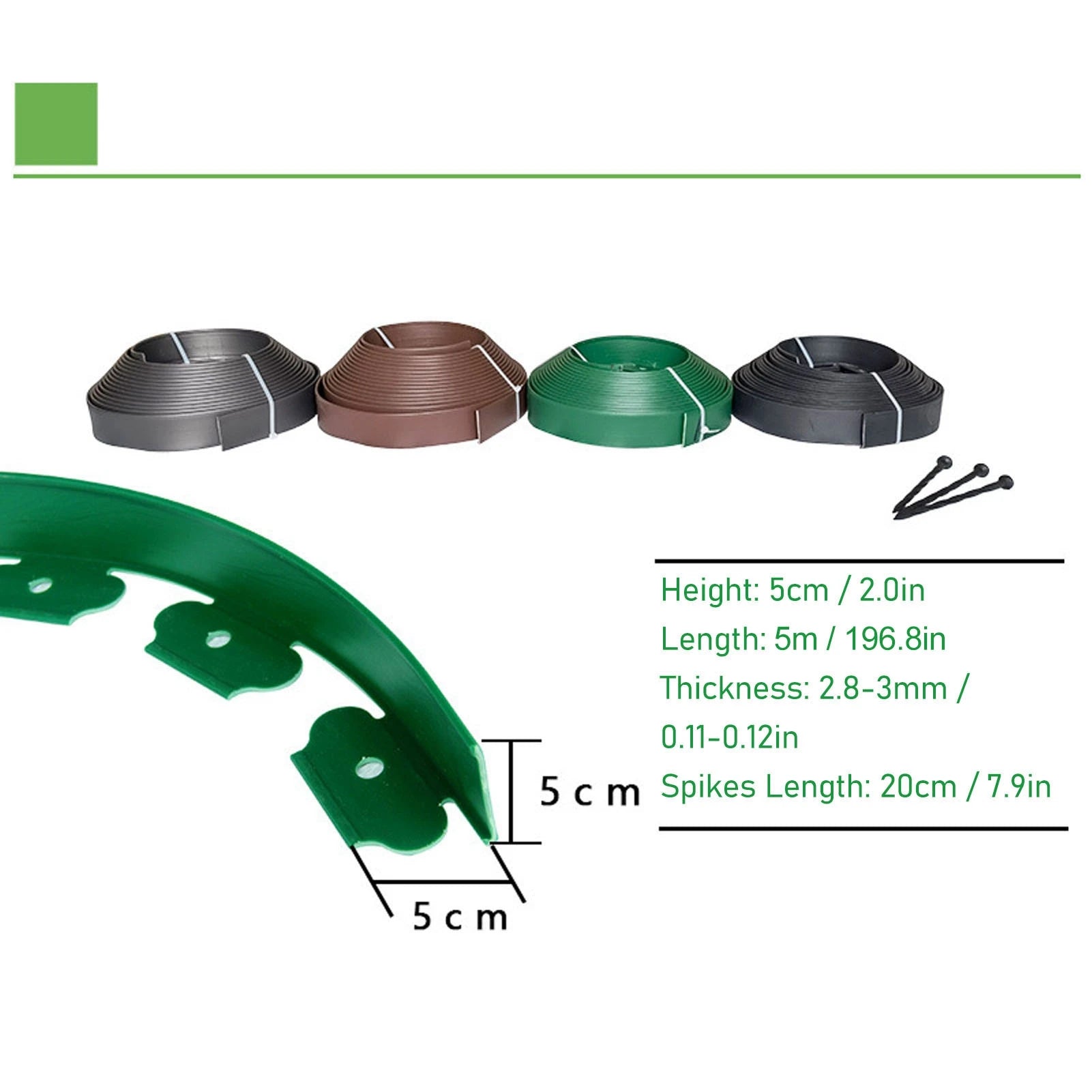 Landscape Edging Kit PE Lawn Edging Border with 15 Spikes Flexible Garden Border for Flower Beds Lawn Landscaping Qme