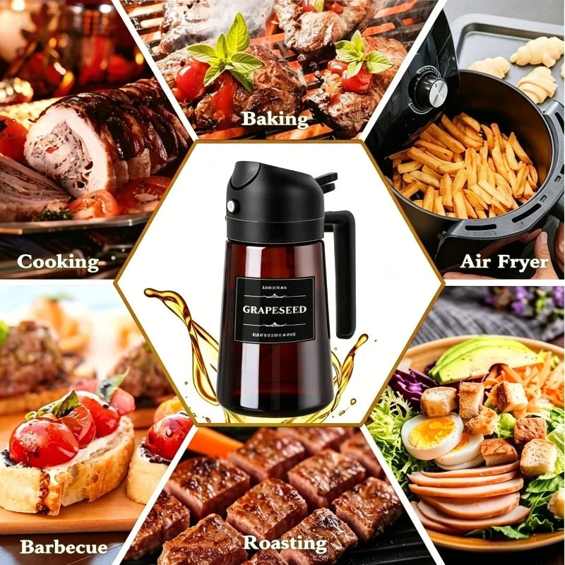 470ML/16oz Olive Oil Dispenser 2 in 1-spray and Pour Glass Oil Sprayer Used for Cooking Air Fryer Barbecue Baking Salad Qme