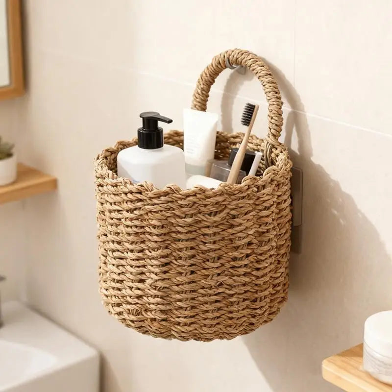Wall Hanging Basket Boho Hand-woven Storage Baskets Kitchen Ginger Qme
