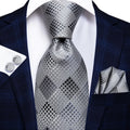 Hi-tie Fashion Black Plaid Dots Men's Elegant Tie Handkerchief