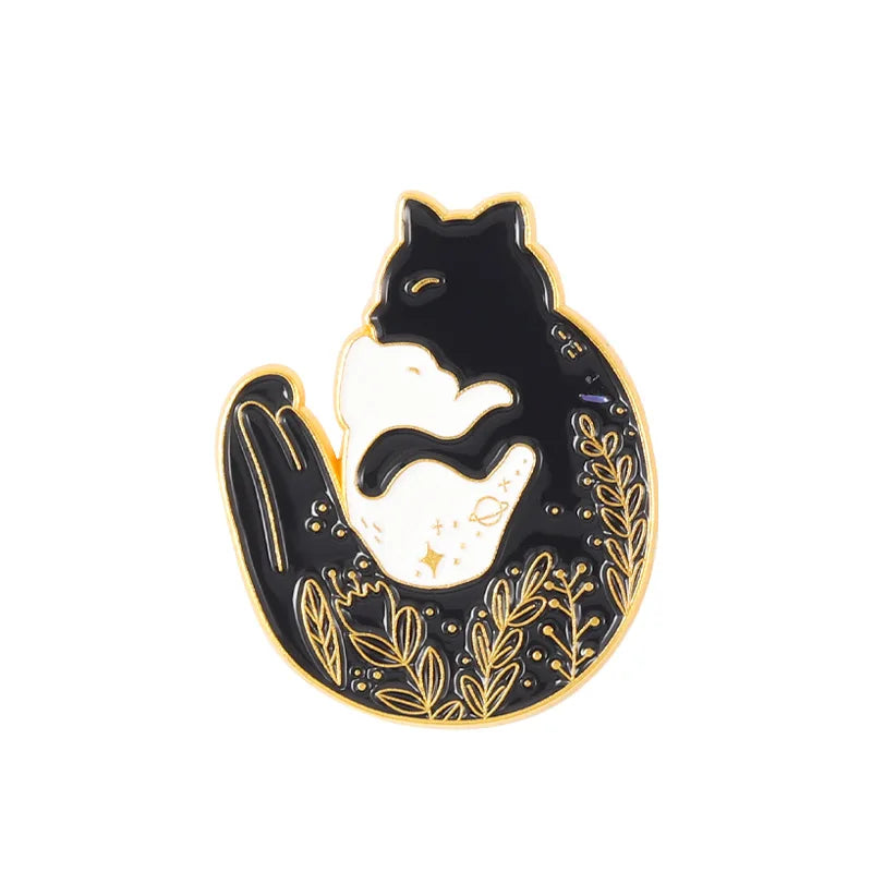 Black White Animal Enamel Pins Snake Cat Dragon Metal Brooches Badge Jewelry Punk Jeans Hat Lapel Clothes Women Kid Wholesale Qme style 5