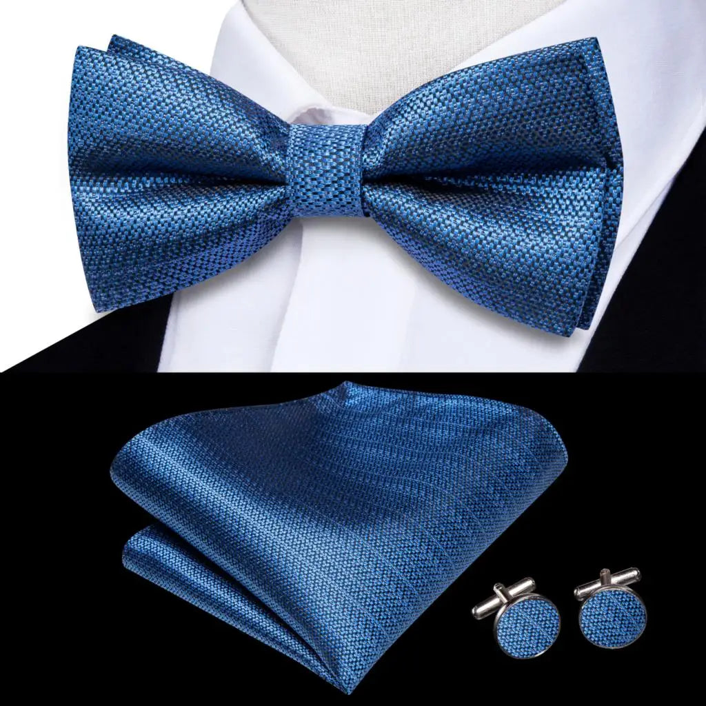 Hi-tie Striped Black Red Mens Bow Tie Hankerchief Cufflink Pre-tied