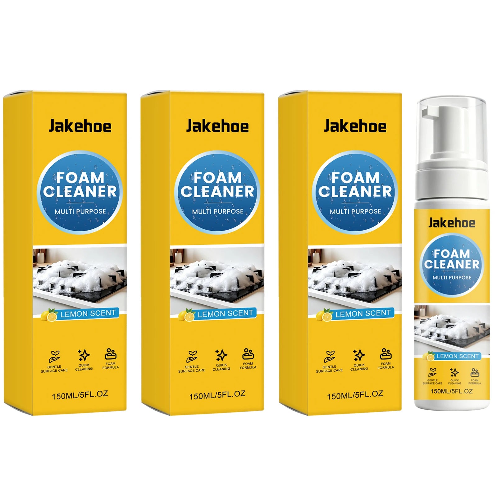 Multi-purpose Foam Cleaning Spray Dissolving Grease Grime Eliminate Musty & Greasy Odors Lemon Scent Powerful Foaming Degreaser Qme 3 x 150ML Boxed