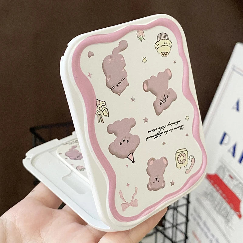 Portable Creative Women Girls Handheld Mirror Cartoon Cute Bear Qme