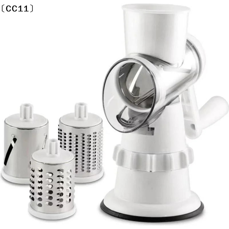 Manual Rotary Cheese Grater 3 Interchangeable Stainless Steel Blades Qme