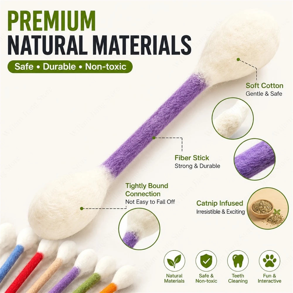 6/12PCS Cotton Swab Shaped Catnip Toy Durable Kitten Teeth Grinding Pet Interactive Chewing Play Accessory Qme