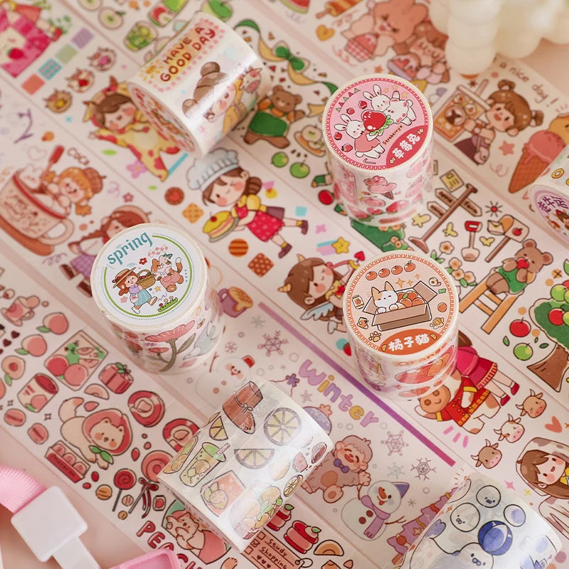 3m/Roll Cartoon Graffiti Life scene Making Tape School Scrapbooking Stickers DIY Aesthetic Decor Handbook Japanese Stationery Qme