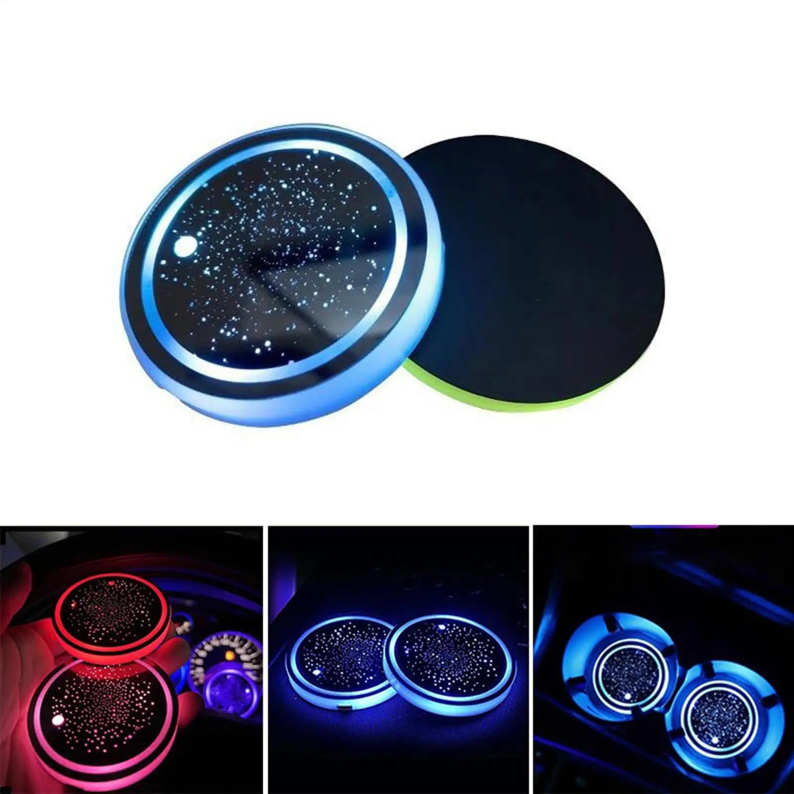 LED Cup Holder 7 Color Changing Decoration Pad Accessories Led Car Coasters for Truck Vehicles Automotive Indoor Interior Qme