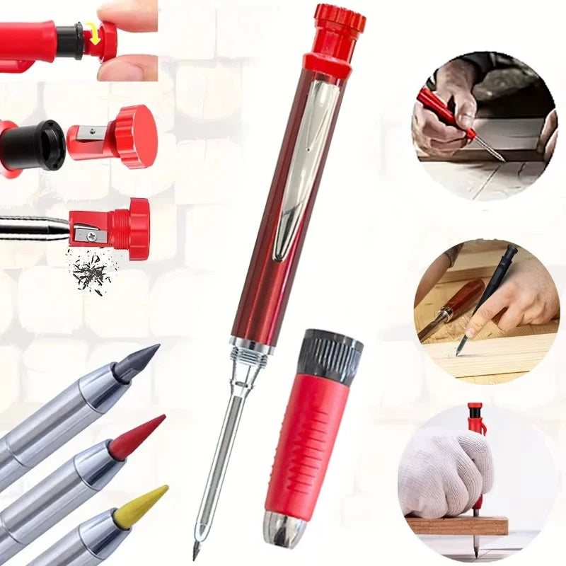 Solid Carpenter Mechanical Pencil With Built-in Sharpener 2.8mm Refillable,Deep Hole Marker for Woodworking Construction Tool Qme