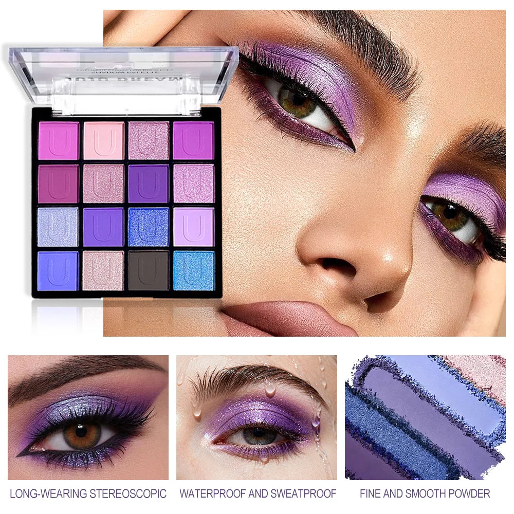 Glitter Matte Multi-finish Eyeshadow Palette 16-Color Red Green Qme