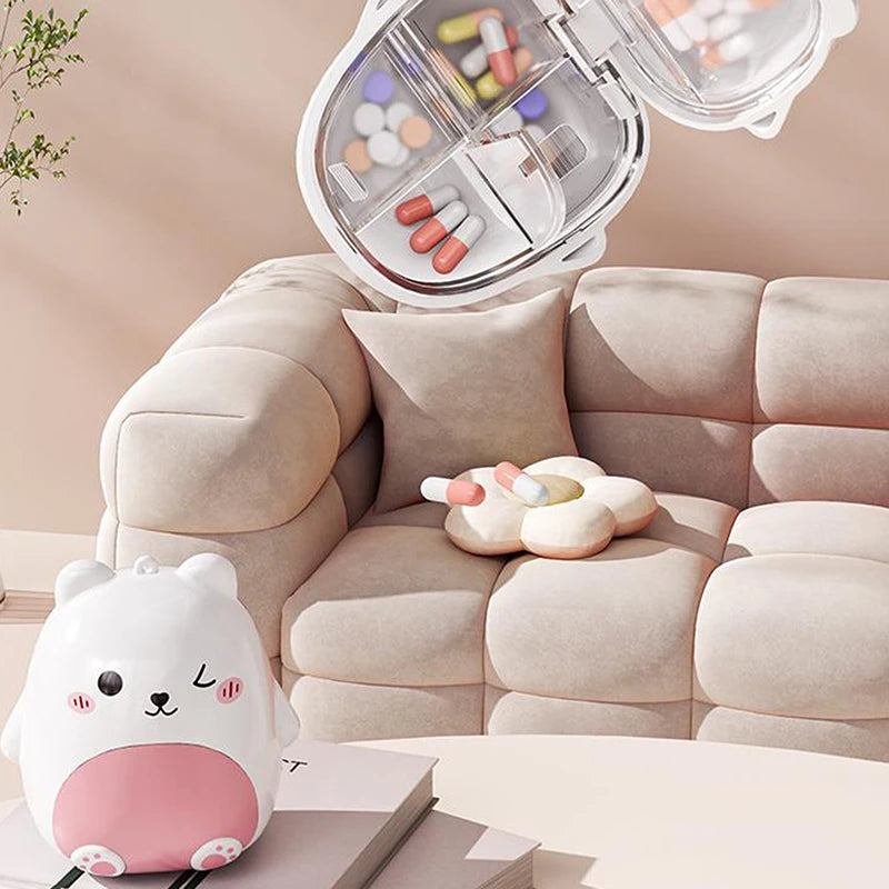 Pill Box Cute Cartoon Small Bear Portable Double-layer Compartment Qme