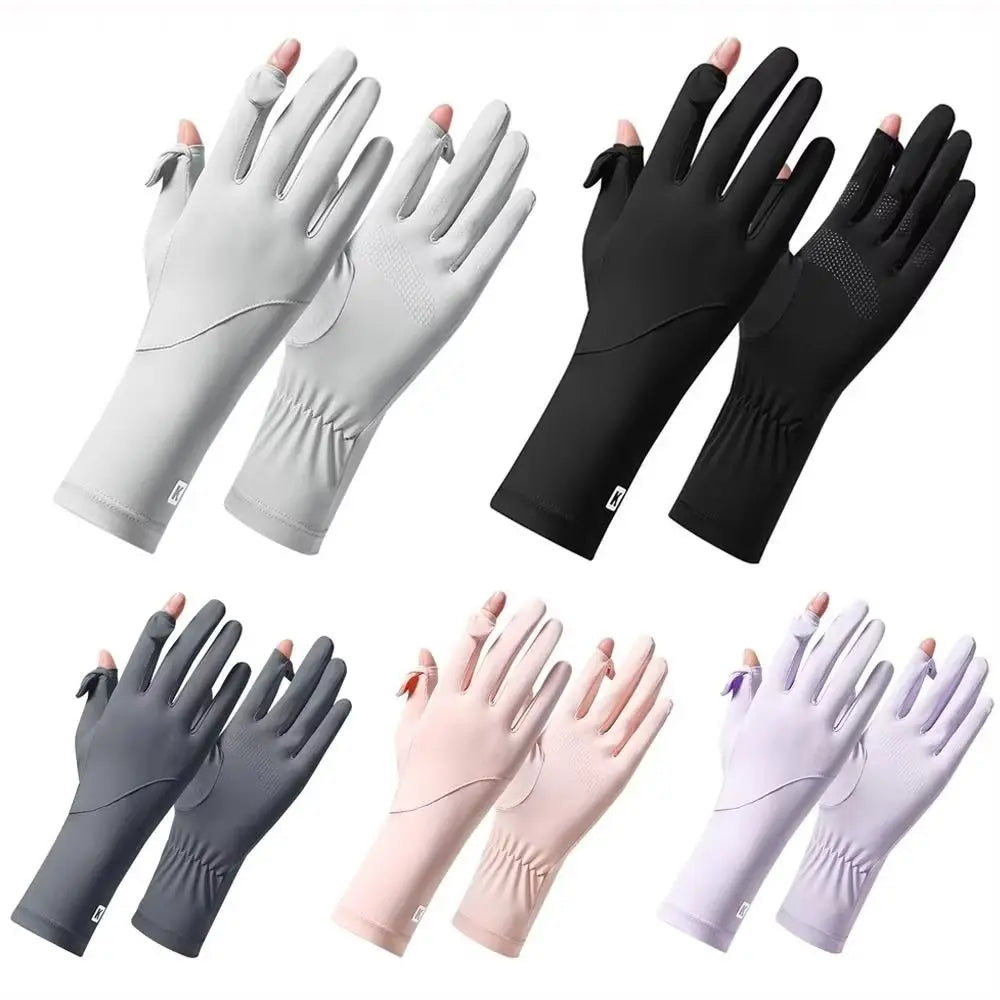 Ice Silk Women Sunscreen Gloves Anti-UV Breathable Sun Protection Riding Gloves Non Slip Touch Screen Summer Driving Gloves Qme