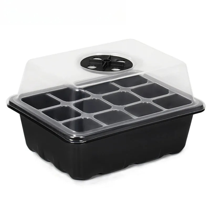 12 Hole Plastics Plant Pots Grow Box Seedling Gardening Sowing Tray Qme Black