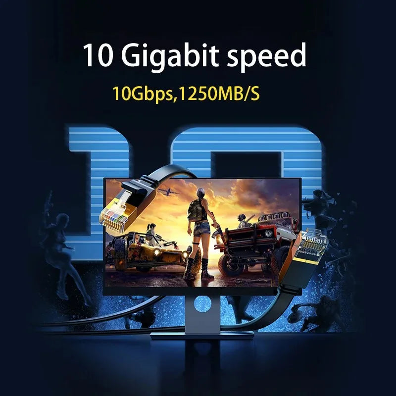 2pcs Cat7 Flat Ethernet Cable Oxygen-Free Copper Shielded 10Gbps High-Speed Network Patch Cord for Fast Internet Qme