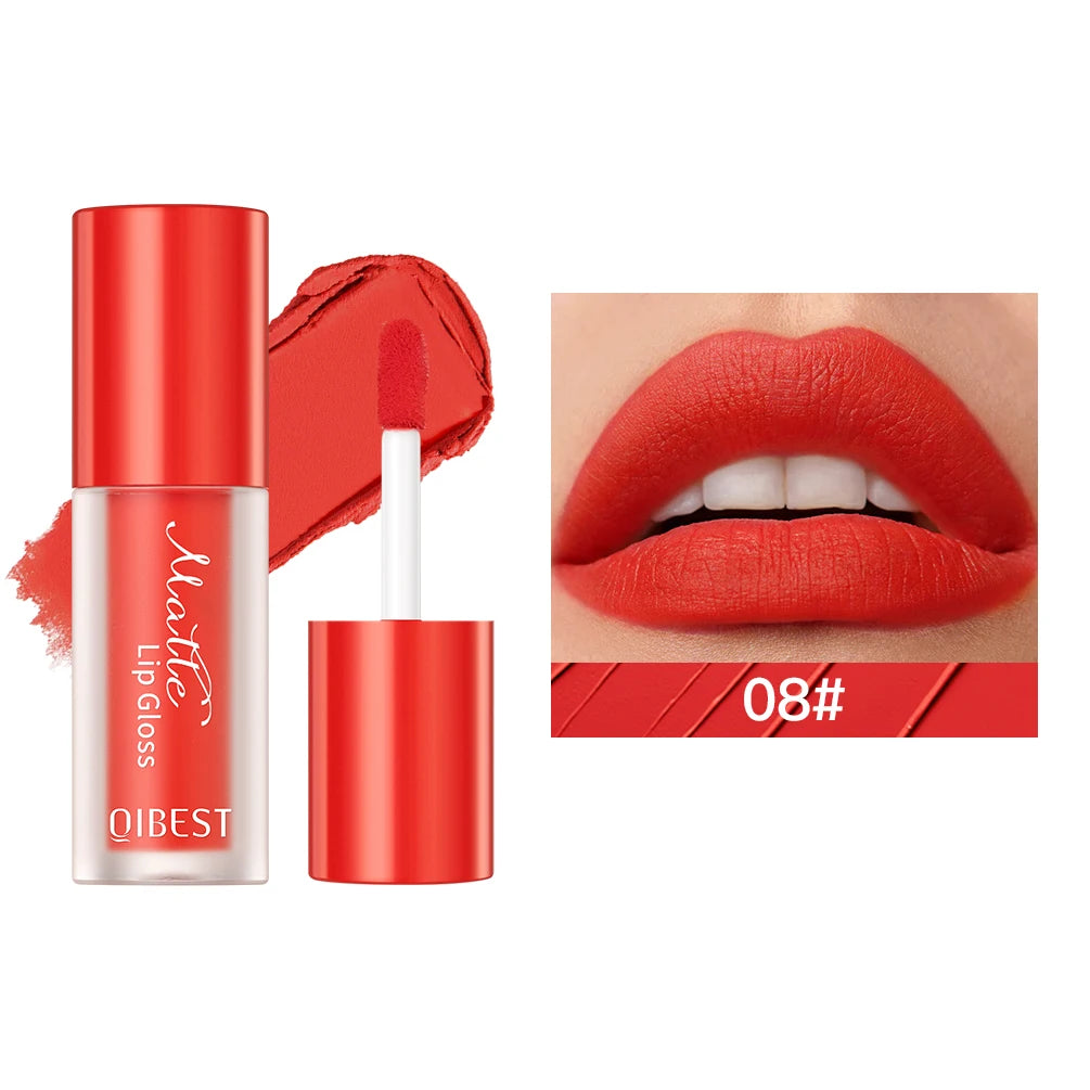 QIBEST 12 Color Liquid Lipstick Matte Velvet Lipgloss Waterproof Long-Lasting High Pigmented Lip Glaze Tint Cosmetics For Women Qme 08