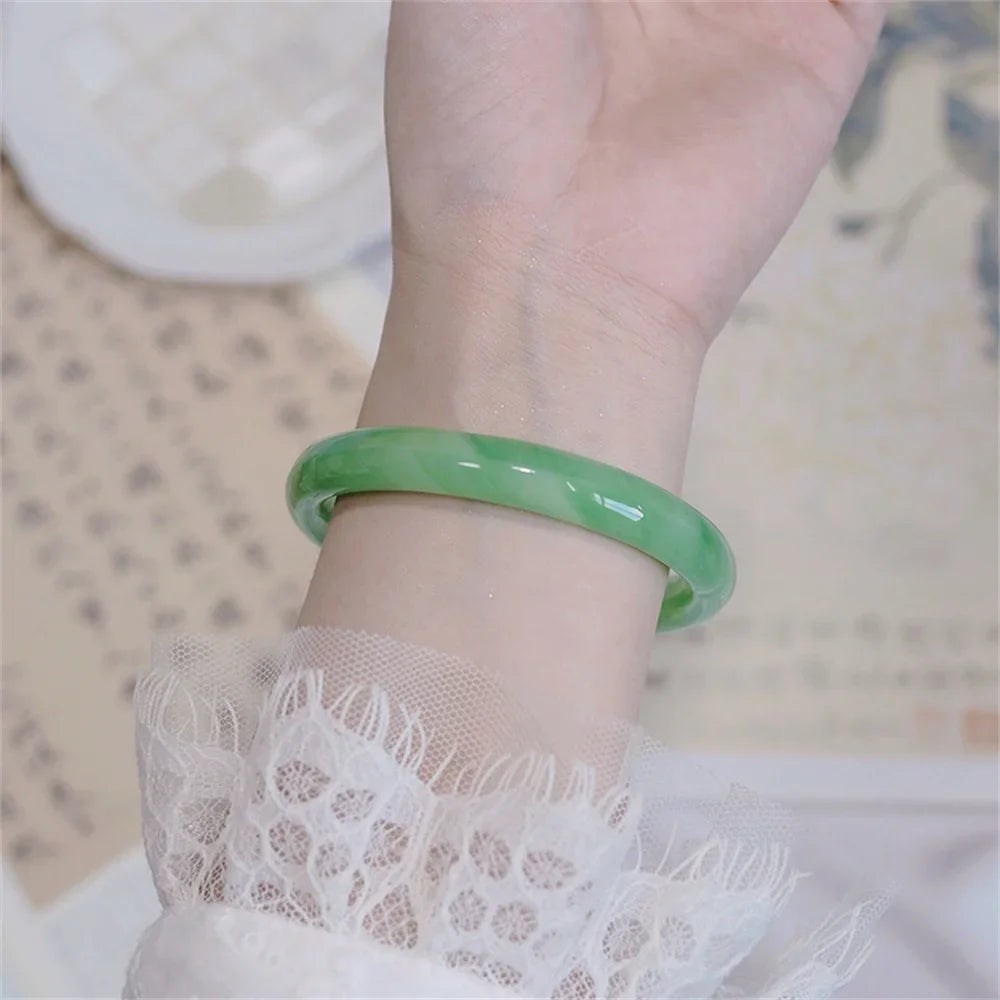 Beautiful Girl Green White Bracelet Elegant Gift Chinese Style Popular Retro Ink Round Bracelet Simple Temperament Bracelet Qme 5