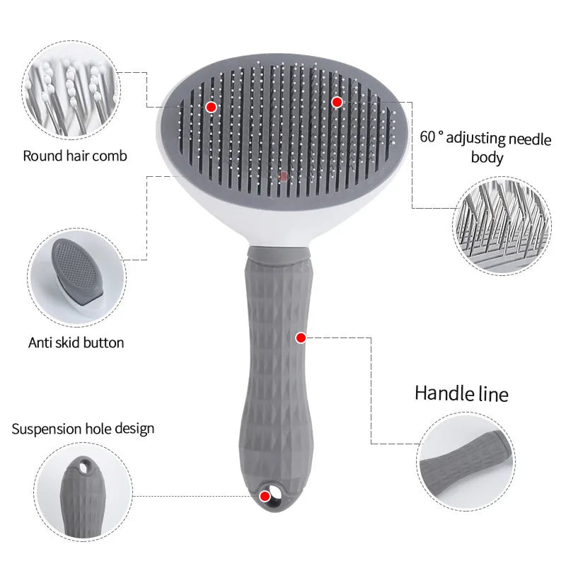Self Cleaning Slicker Brush for Cats Dogs, One-click Pet Hair Remover Comb, Shedding Grooming Brush with Retractable Needles Qme