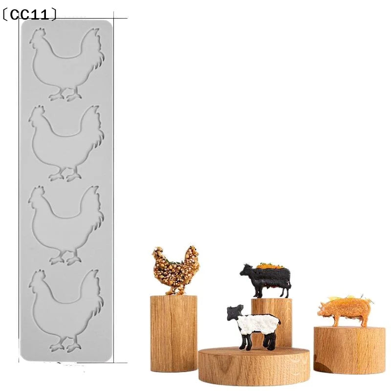 Animal Theme Silicone Mold Pad Pig Cow Sheep Chicken Fondant Dessert Qme