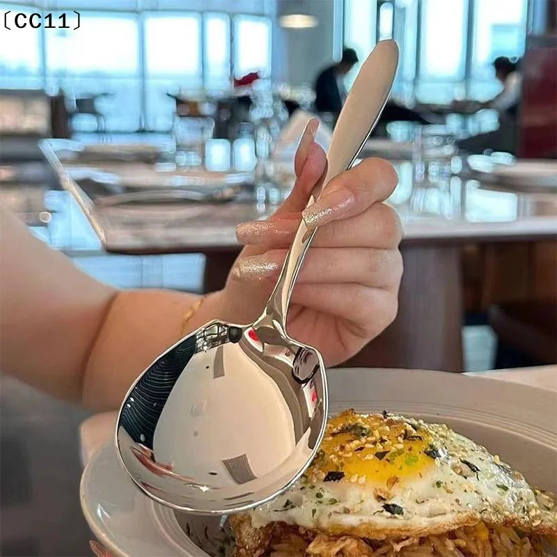Large Stainless Steel Rice Spoon Ergonomic Metal Serving Kitchen Qme