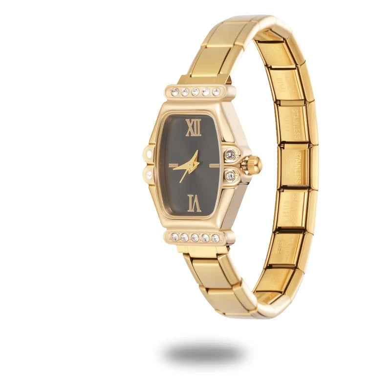 2025New Fit Width Italian Charm Square Zircon Elastic Watch Bracelets