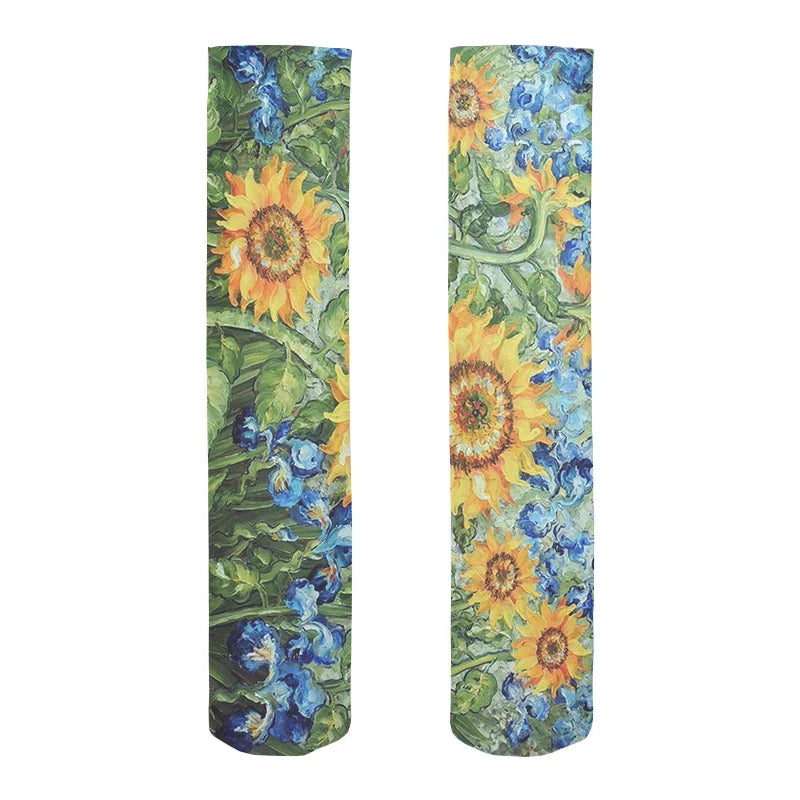 Van Gogh Mural World Famous Painting Sunflower Stockings Women Qme style6