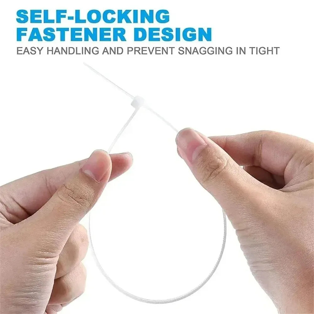 100PCS Nylon Self-Locking Cable Ties Durable Zip Ties Wire Organizer Straps Loop Wrap Fastening for Home Office Cable Management Qme