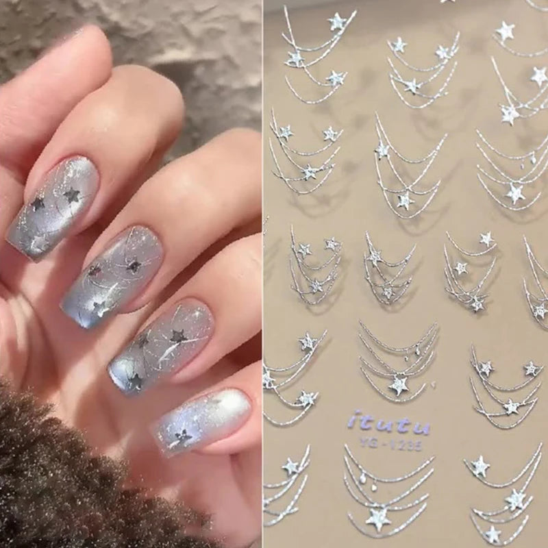 Star Nail Art Stickers Bronzing Flash Self Adhesive Sticker Charm Qme