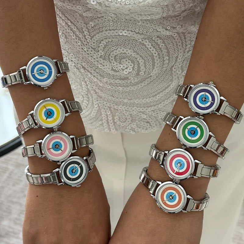 Wholesale Fashion Women's Stainless Steel Round Shiny Watch 9mm Fit Bracelet For Party Friend Wife Birthday DIY Jewelry Gifts Qme