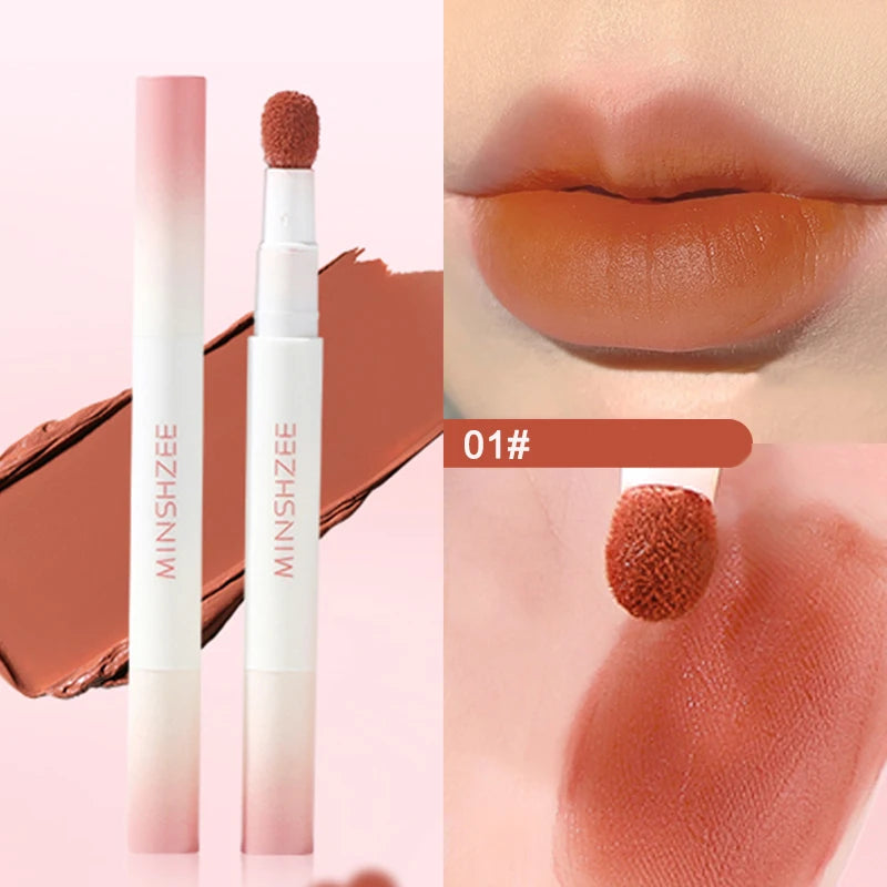 Liquid Lipstick With Cushion Applicator Velvet Matte Lip Gloss Moisturizing Creamy Soft Liquid Blush Lip Stick Multi-uses Makeup Qme 01-MINSHZEE