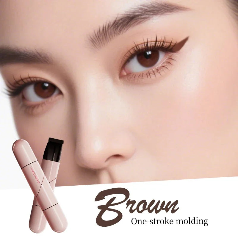 Rotate Eyeliner Stamp Integrated Black Brown Dual-Tip DIY Eyeliner Wing Stencil Waterproof Smudge-Proof Longwear Liquid Pen Qme 02 Brown
