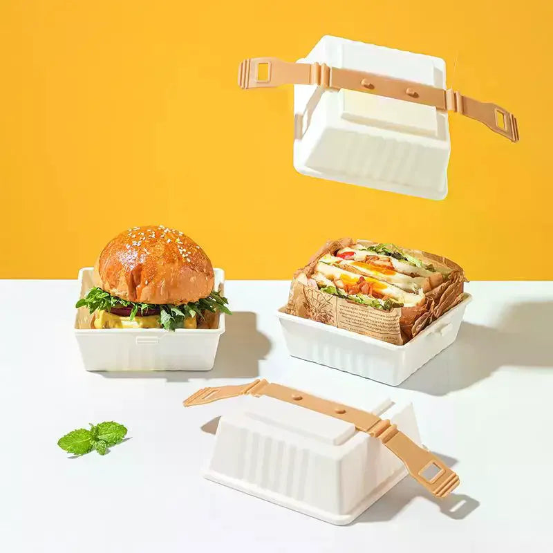 Premium Lunch Boxes With Sturdy Strap For Easy Grip Sandwiches & Burger Food Containers For Holiday Picnics Kitchen Storage Box Qme