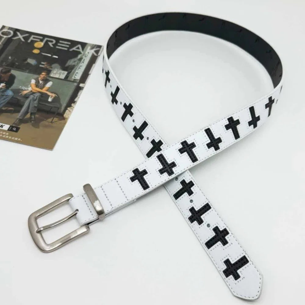 Fashion PU Leather Cross Shaped Belt Spicy Girl Metal Punk Hip Hop Qme White