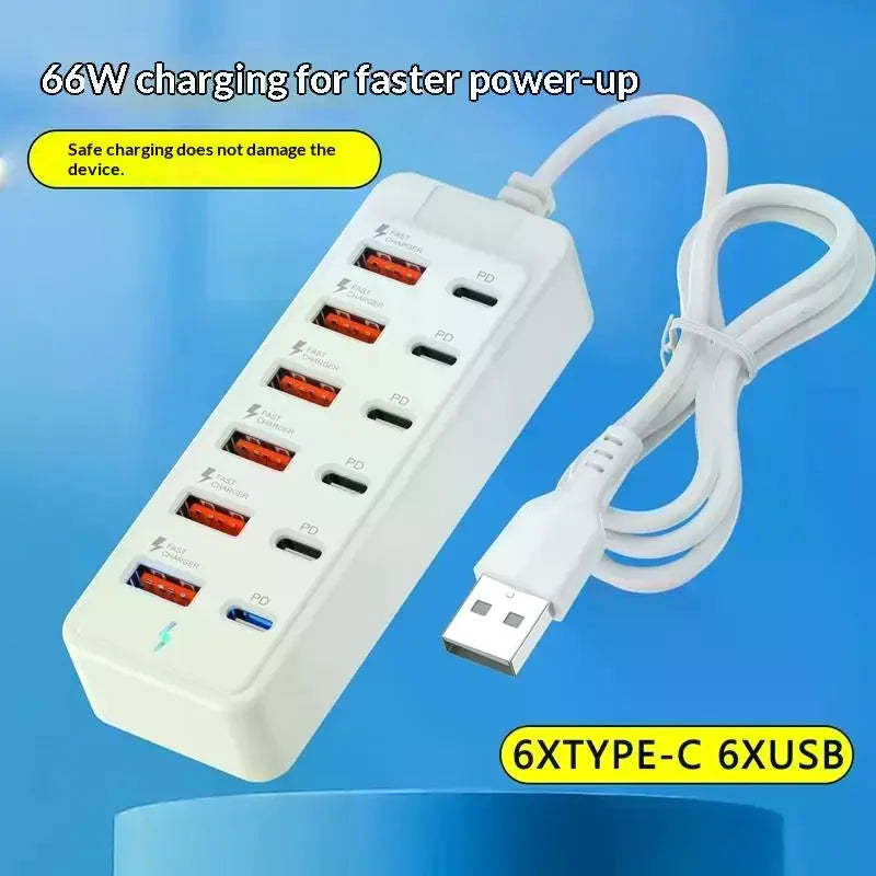 1 Power Strip Multi Port USB Charger Station Wall Desktop Adapter 6 C Qme