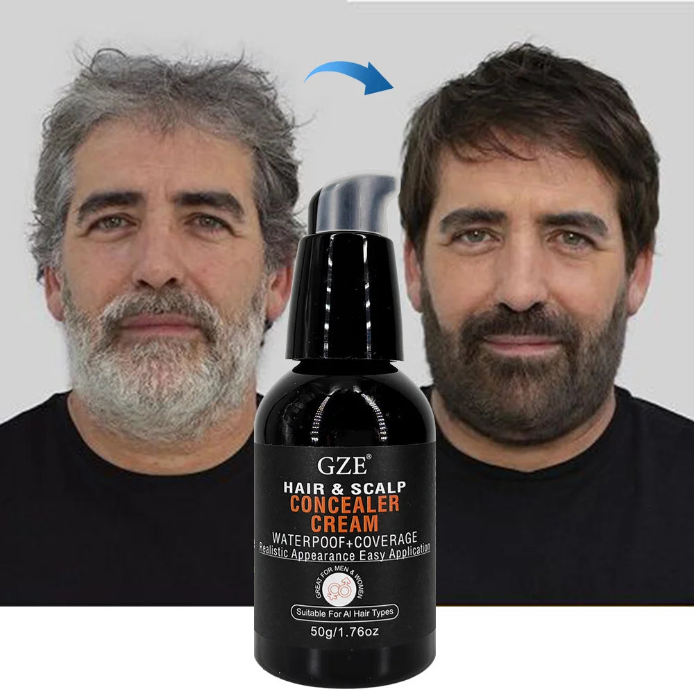 GZE Waterproof Concealer Cream for Hair, Scalp, Beard & Eyebrows – Covers Bald Spots, Thinning Hair & Patchy Brows Qme