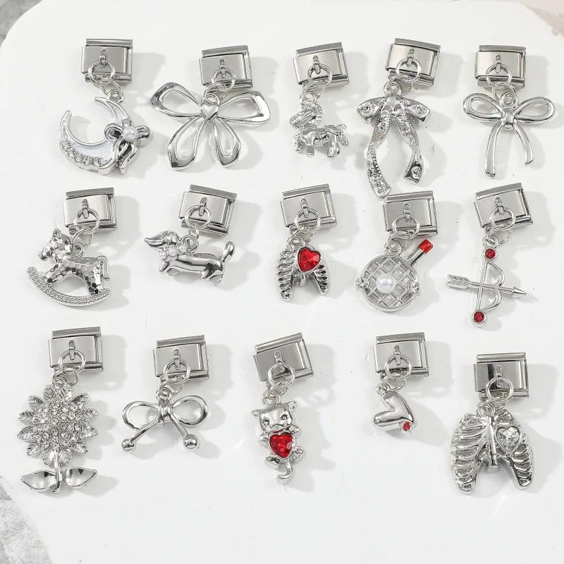 2026 Fashion Sliver Color Sunflowers Pendant Italian Charm Link Fit 9mm Stainless Steel Bracelet Women DIY Making Jewelry Gifts Qme