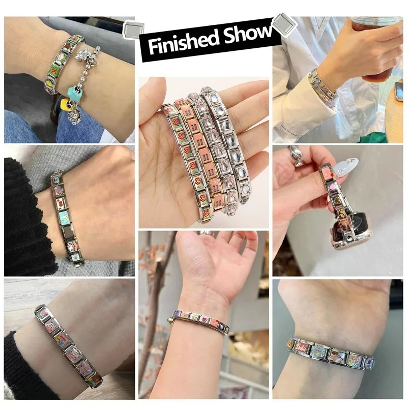 Fashion African Daisy Iris Peony Rose Flower Butterfly Italian Charm Fit 9MM Stainless Steel Bracelet Women Men DIY Jewelry Gift Qme