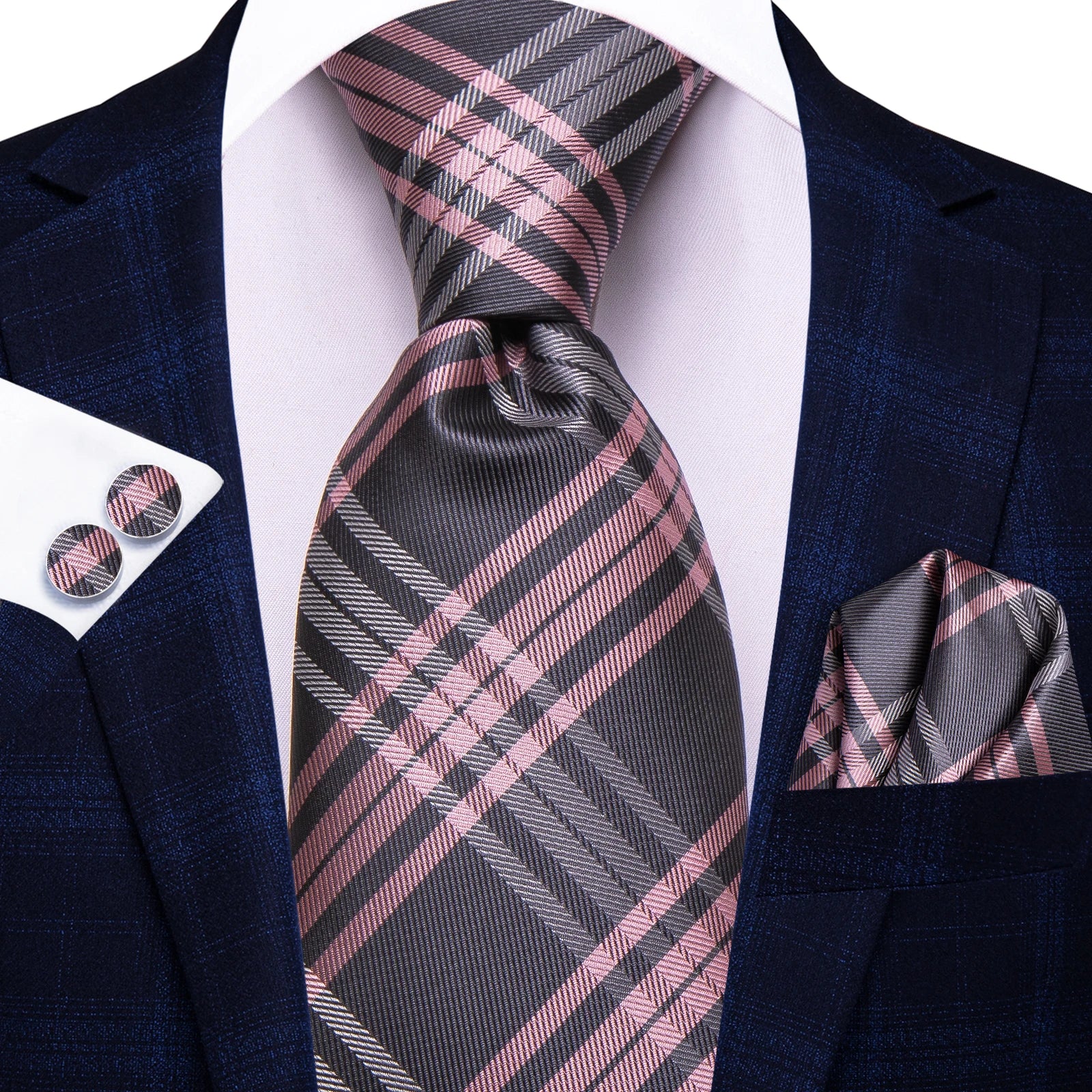 Hi-tie Mens Tie Blue Checks Plaids Silk Wedding Men Fashion Design Qme HT-N-0155