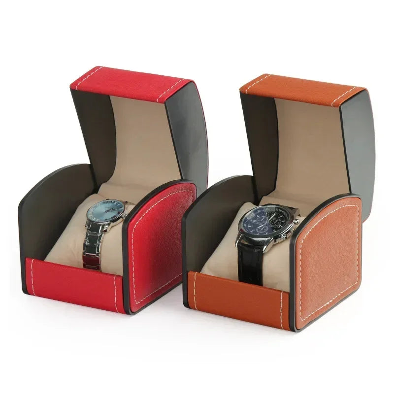 Portable Watch Box PU Leather Watch Case Organizer Storage Holder for Men Women Bracelet Vintage Jewelry Box with Leather Pillow Qme